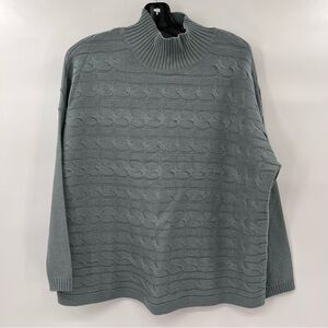 J Jill Slate Blue Horizontal Knit Cable Knit Cowl Neck Sweater MP